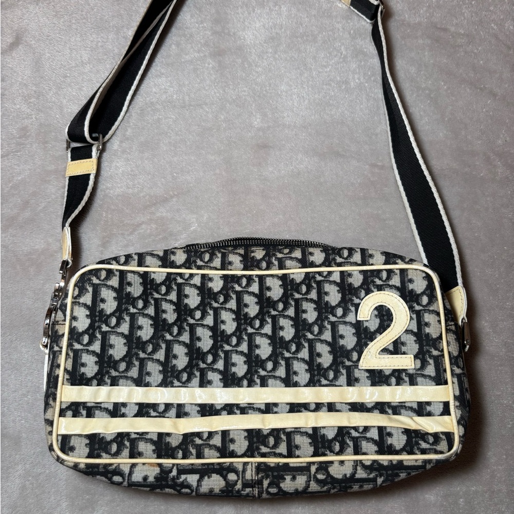 Christian Dior Vintage Trotter Monogram Navy Canvas Shoulder Crossbody Bag